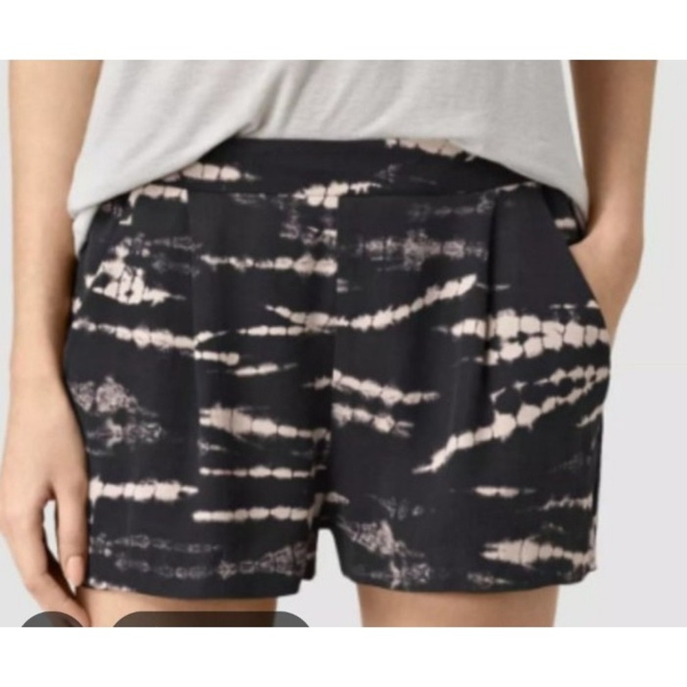 All Saints Boho Odelia Tie Dye Shorts Black Gray festival Shorts Women SZ ‎ 10